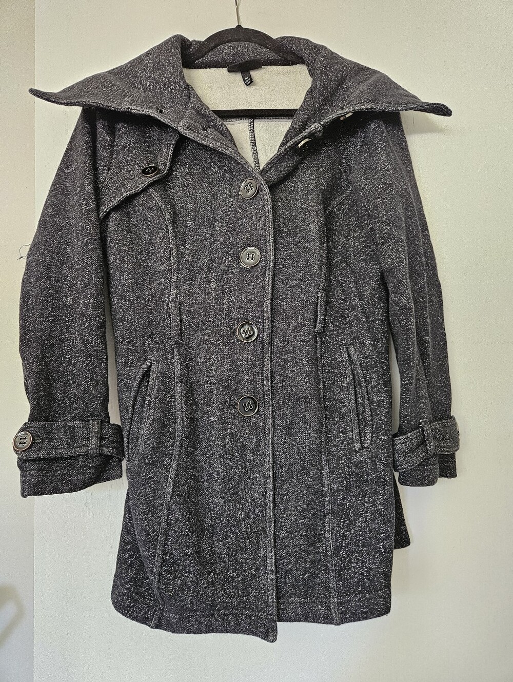 By & By Charcoal Gray Speckled Oversized Collar Peacoat Trench Jacket M